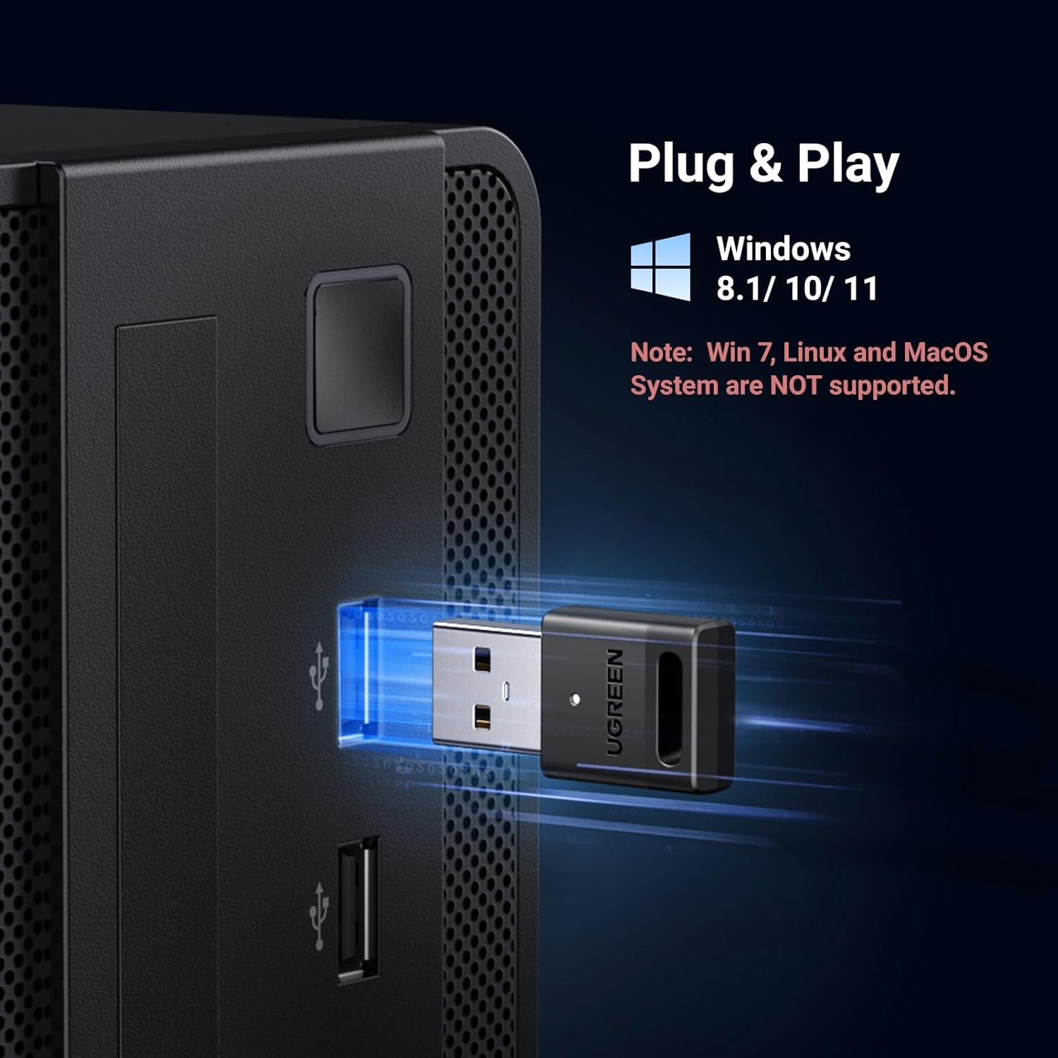 imageUGREEN USB Bluetooth 53 Adapter for PC Plug amp Play for Windows 111081 Bluetooth Receiver amp Transmitter for KeyboardMouseHeadphoneSpeakersPrinter