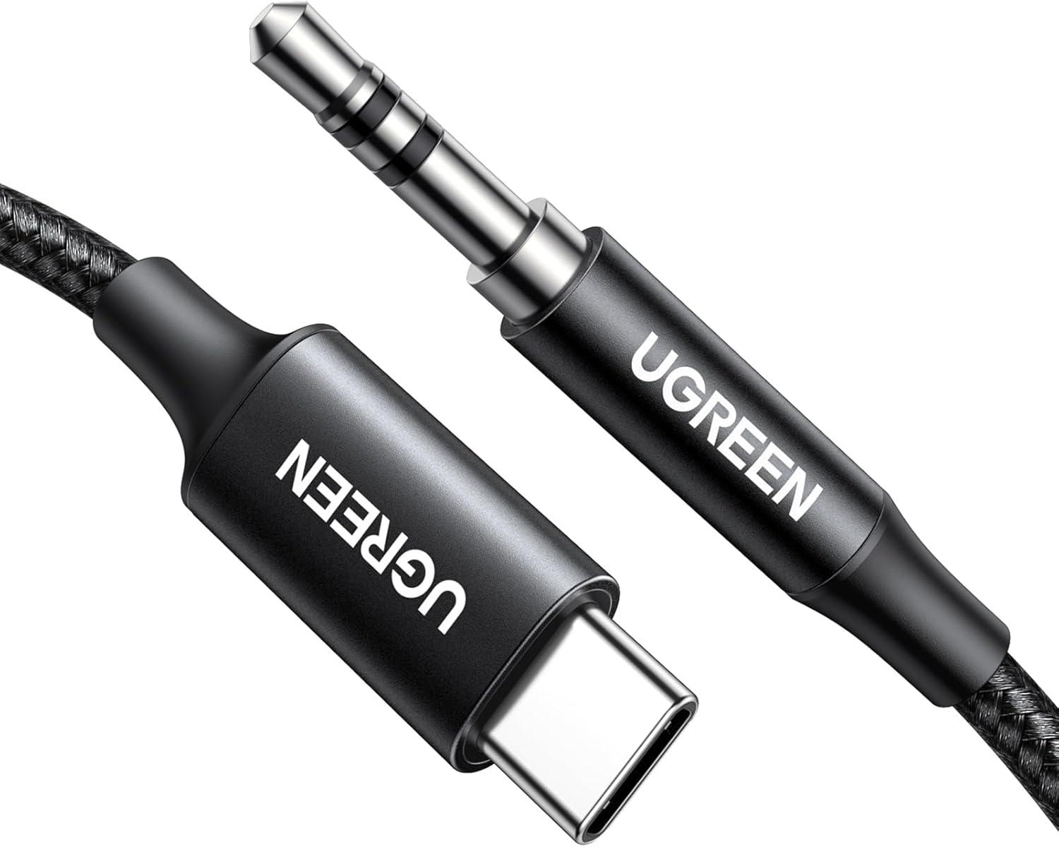 imageUGREEN USB C to Aux Type C to 35mm Audio Adapter HiFi Stereo Cord Headphone Male Car Auxiliary Cable Compatible with iPhone 17 16 15 Pro Max Galaxy S25 S24 Ultra iPad Pixel 10 Grey 33FTBlack