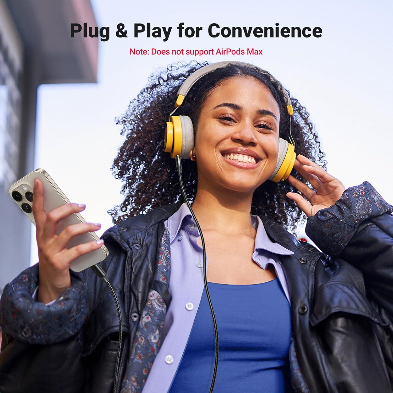 imageUGREEN USB C to Aux Type C to 35mm Audio Adapter HiFi Stereo Cord Headphone Male Car Auxiliary Cable Compatible with iPhone 17 16 15 Pro Max Galaxy S25 S24 Ultra iPad Pixel 10 Grey 33FTBlack