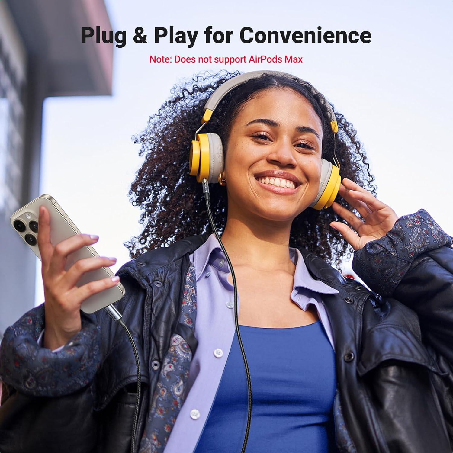 imageUGREEN USB C to Aux Type C to 35mm Audio Adapter HiFi Stereo Cord Headphone Male Car Auxiliary Cable Compatible with iPhone 17 16 15 Pro Max Galaxy S25 S24 Ultra iPad Pixel 10 Grey 33FTGrey