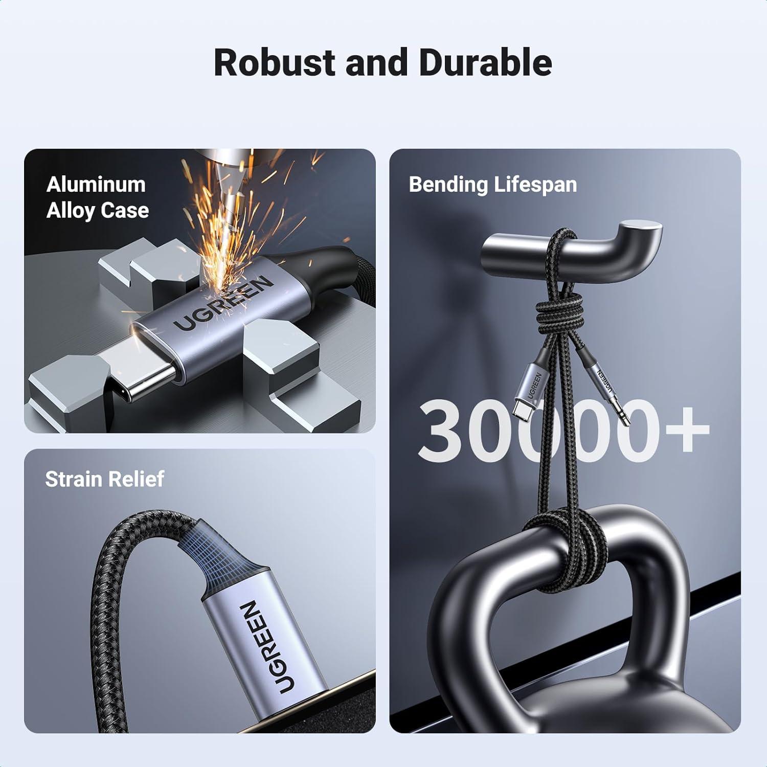 imageUGREEN USB C to Aux Type C to 35mm Audio Adapter HiFi Stereo Cord Headphone Male Car Auxiliary Cable Compatible with iPhone 17 16 15 Pro Max Galaxy S25 S24 Ultra iPad Pixel 10 Grey 33FTGrey