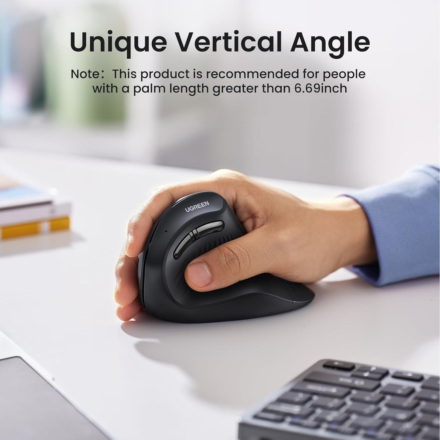 imageUGREEN Vertical Wireless Bluetooth 5024G Ergonomic Mouse with 5 Buttons 1000160020004000 DPI Prevention of Mouse Arm Vertical Mouse Compatible with PCLaptopTablet Black