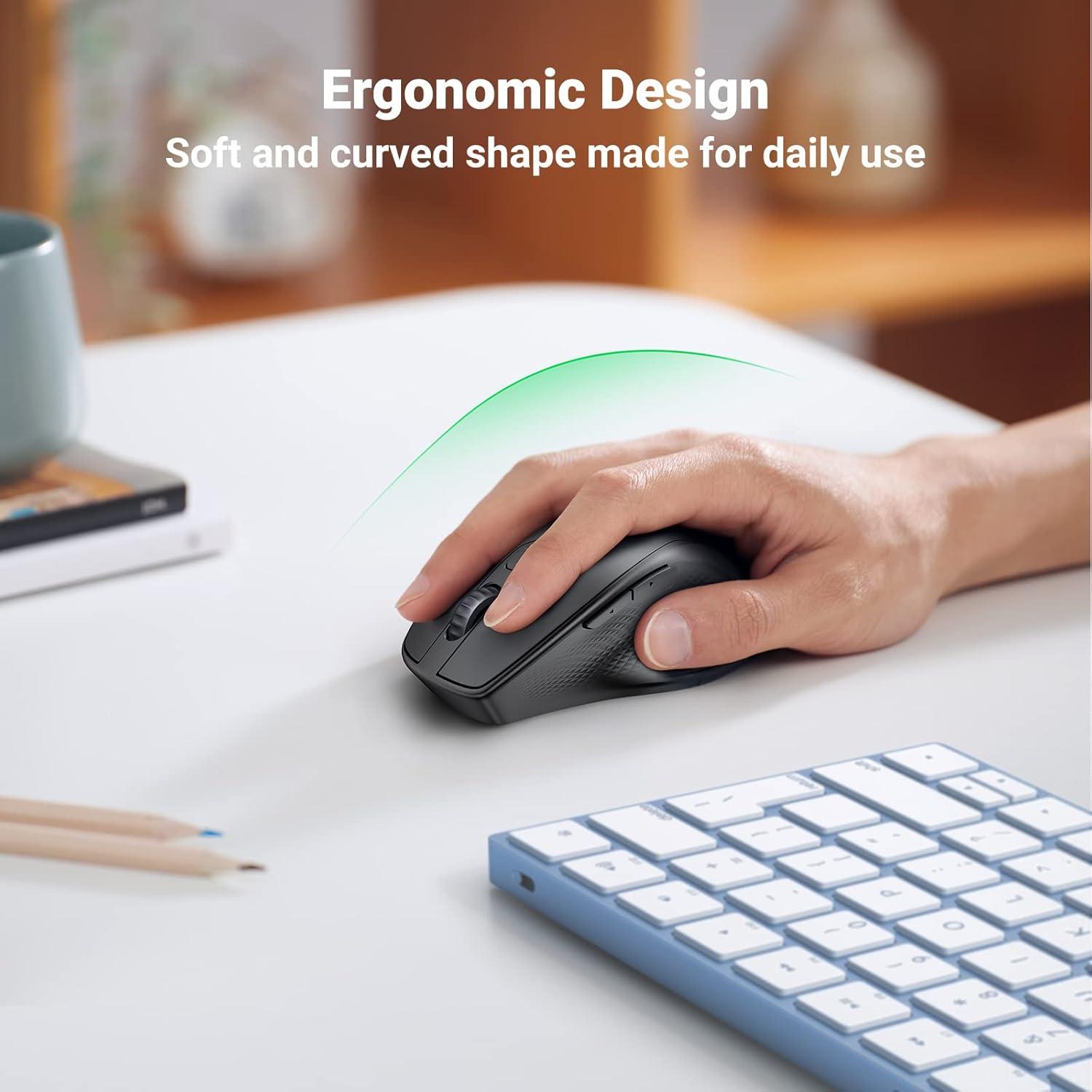 imageUGREEN Wireless Ergonomic Bluetooth 50 Mouse for Laptop 24G Cordless Mouse with USB Receiver 1000160020004000 DPI 5 Buttons Silent Mice for MacBook PC Desktop Chromebook Blackblack