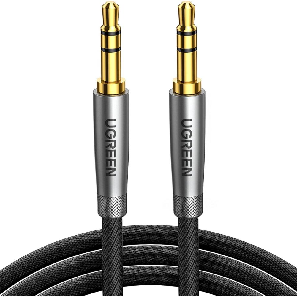 imageUGREEN 35mm Audio Cable Nylon Braided Aux Cord Male to Male Stereo HiFi Sound for Headphones Car Home Stereos Speakers Tablets Compatible with iPhone iPad iPod Echo More 3FT6 feet