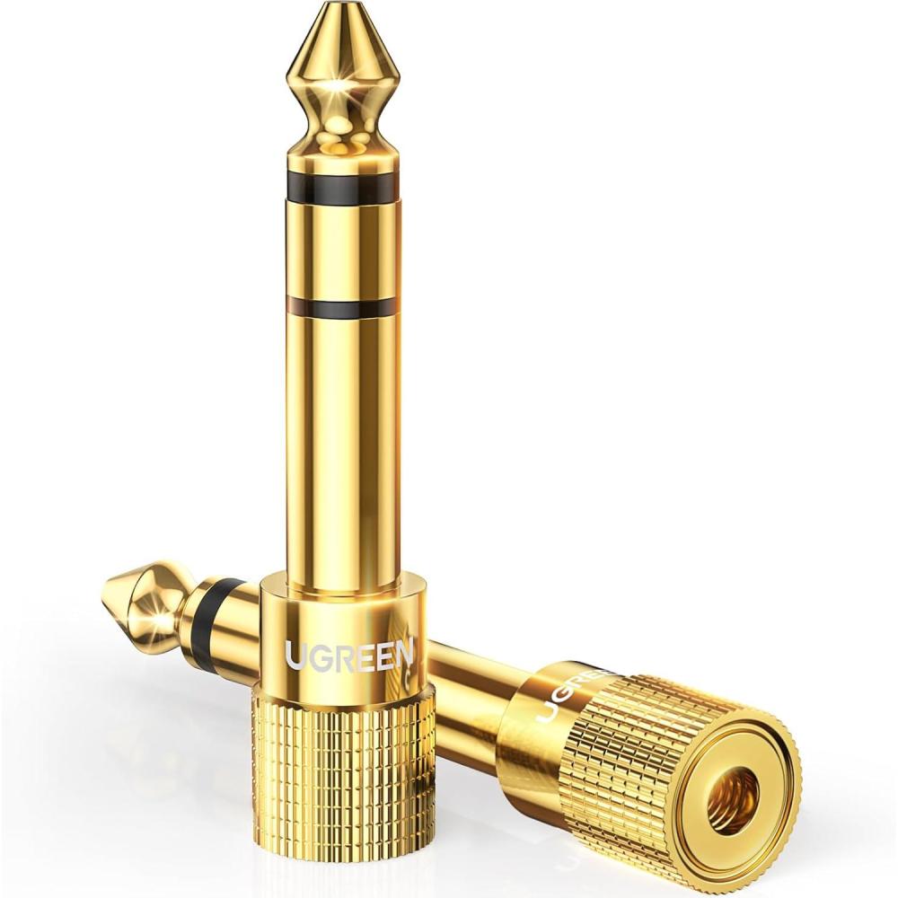 imageUGREEN 635mm 14 Male to 35mm 18 Female Stereo Headphone Adapter Audio Jack Plug Gold Plated for Speaker Headphone Guitar Digital Piano Amp 2 Pack