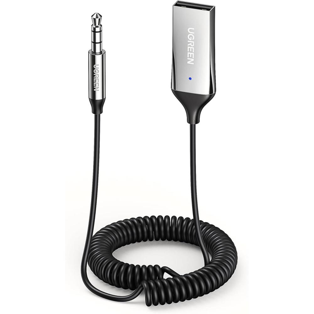 imageUGREEN Aux to Bluetooth 60 Adapter 35mm Bluetooth Receiver for Car USB 20 to 35mm Jack Kit with Builtin Microphone Aux Input for HandsFree Calls Compatible with Car Speaker and Home AudioSilver