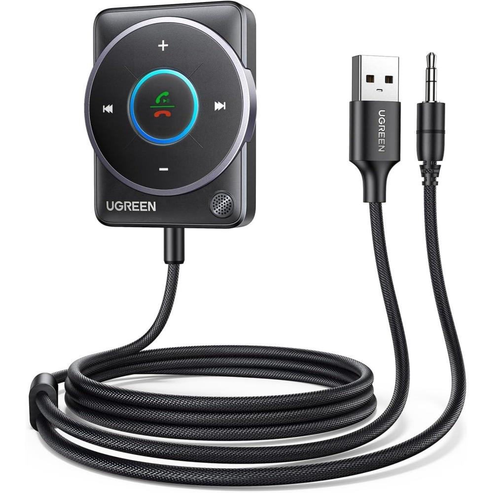 imageUGREEN Bluetooth 54 Aux Car Adapter Enhanced Connection amp Noise Cancellation Bluetooth Aux Receiver with Nylon Braided Cable Plug amp Play for Car MusicHandsFree CallsStereo Audio