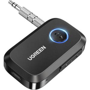 UGREEN 5.4 Aux Bluetooth Adapter, Noise Cancelling 3.5mm AUX Bluetooth Car Adapter, Wireless Audio Receiver for Home Stereo/Wired Speaker, 15H Battery Life(Black)