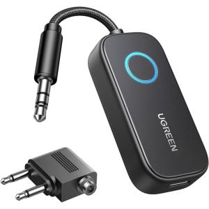UGREEN Airplane Bluetooth Transmitter Receiver for 2 Airpods or Headphones, Airplane Travel Essentials 2-in-1 Wireless Bluetooth Adapter-Use with Any 3.5MM Jack on Flight, TV, Car Stereo, Treadmill