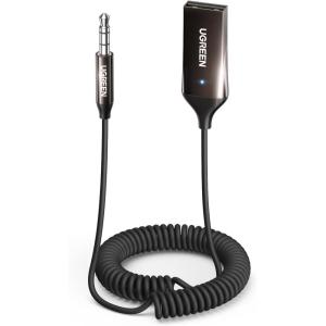 UGREEN Aux to Bluetooth 6.0 Adapter 3.5mm Bluetooth Receiver for Car USB 2.0 to 3.5mm Jack Kit with Built-in Microphone Aux Input for Hands-Free Calls Compatible with Car Speaker and Home Audio(Dark Grey)