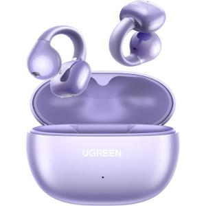 UGREEN HiTune S3 Open Ear Earbuds Bluetooth 5.4 Clip On Wireless Headphones ENC Mic for Clear Calls 30H Playtime IPX5 Waterproof Earphones for Running Workout, Cyclists, Compatible with iPhone, Black(Purple)