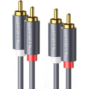 UGREEN RCA Cable, 6.6FT 2RCA Male to 2RCA Male Stereo Audio Cable Gold Plated Car Subwoofer Adapter Dual Shielded Red and White Cord for Home Theater Amplifier Hi-Fi System Car Audio Speaker(10FT)