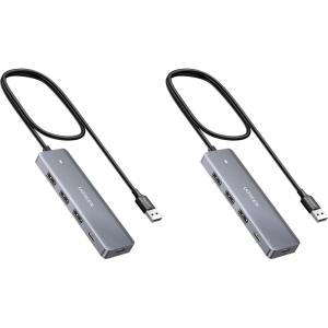 UGREEN USB Hub 4 Ports, C & 3 A Multiport Adapter, 2ft Long Cable Powered 3.0 Hub With C Power Port for Laptop, Desktop, PS5, Xbox Series, and More Devices(2ft (Pack of 2))