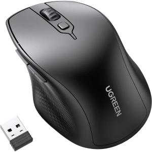 UGREEN Wireless Ergonomic Bluetooth 5.0 Mouse for Laptop, 2.4G Cordless Mouse with USB Receiver, 1000/1600/2000/4000 DPI, 5 Buttons Silent Mice for MacBook, PC, Desktop, Chromebook, Black(black)