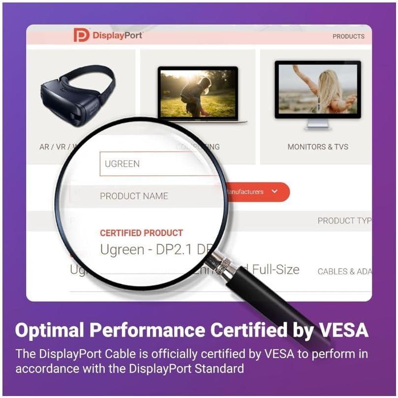 imageUGREEN 16K 66FT DisplayPort Cable 21 VESA Certified DP21 40Gbps Support 8K240Hz 4K240Hz HDR HDCP DSC 12a Braided Display Port Cable Cord Compatible FreeSync GSync Video Card Monitor66FT