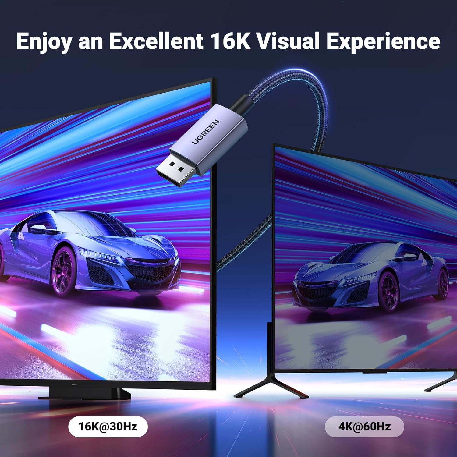 imageUGREEN 16K 66FT DisplayPort Cable 21 VESA Certified DP21 40Gbps Support 8K240Hz 4K240Hz HDR HDCP DSC 12a Braided Display Port Cable Cord Compatible FreeSync GSync Video Card Monitor10FT
