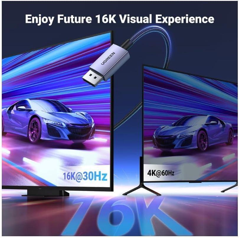 imageUGREEN 16K 66FT DisplayPort Cable 21 VESA Certified DP21 40Gbps Support 8K240Hz 4K240Hz HDR HDCP DSC 12a Braided Display Port Cable Cord Compatible FreeSync GSync Video Card Monitor66FT