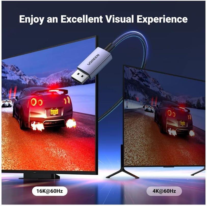 imageUGREEN 16K 66FT DisplayPort Cable 21 VESA Certified DP21 40Gbps Support 8K240Hz 4K240Hz HDR HDCP DSC 12a Braided Display Port Cable Cord Compatible FreeSync GSync Video Card Monitor33FT