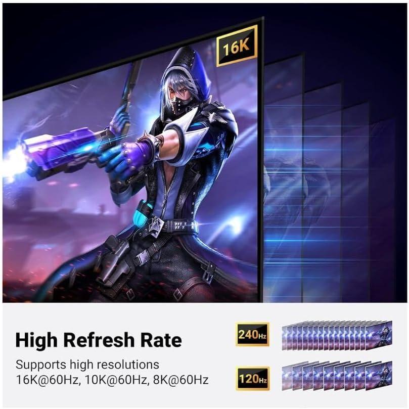 imageUGREEN 16K 66FT DisplayPort Cable 21 VESA Certified DP21 40Gbps Support 8K240Hz 4K240Hz HDR HDCP DSC 12a Braided Display Port Cable Cord Compatible FreeSync GSync Video Card Monitor33FT