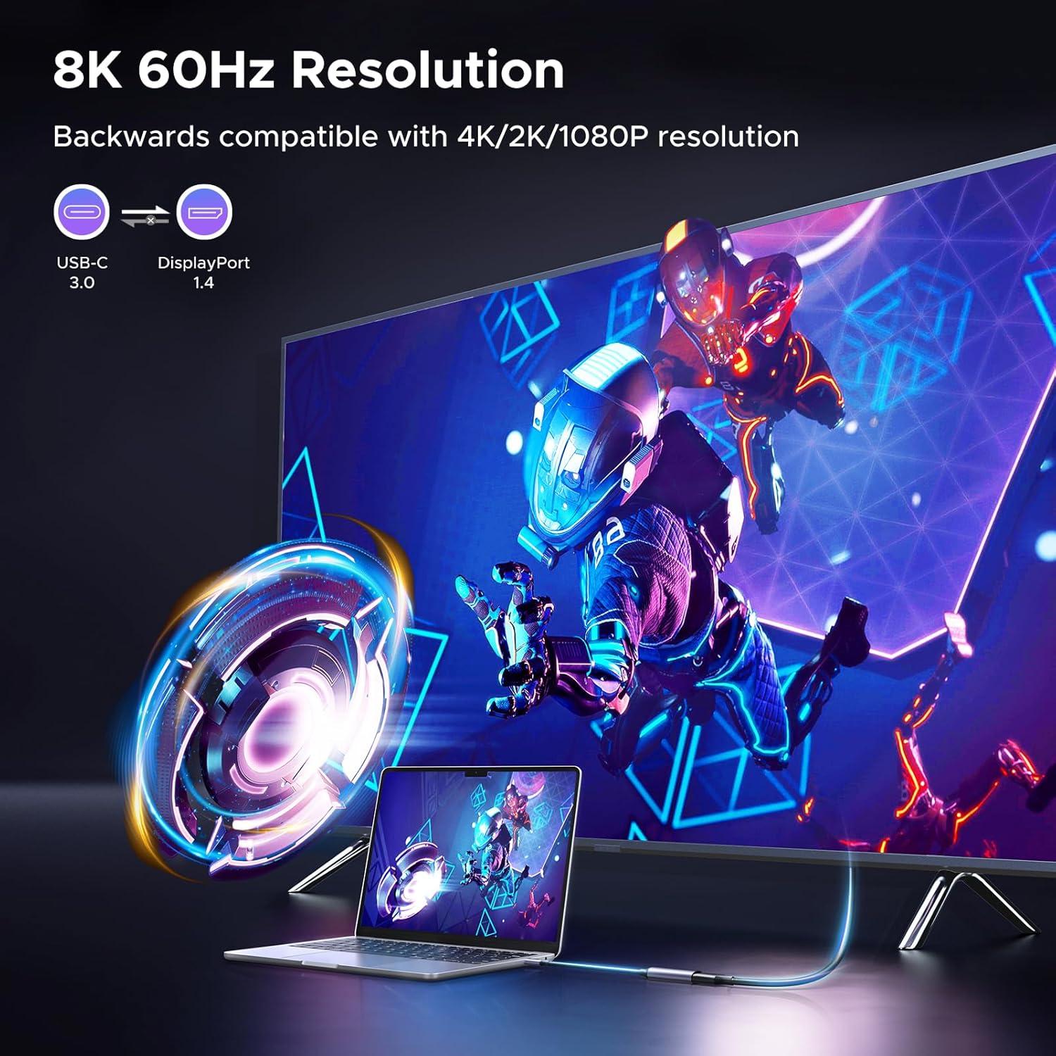 imageUGREEN 8K60Hz USB C to DisplayPort 14 Adapter Cable 4K240Hz Thunderbolt 43 to Display Port Converter with HDR VRR ALLM Braided Compatible with iPhone 1716 Galaxy S25 MacBook ProAir iPad XPS