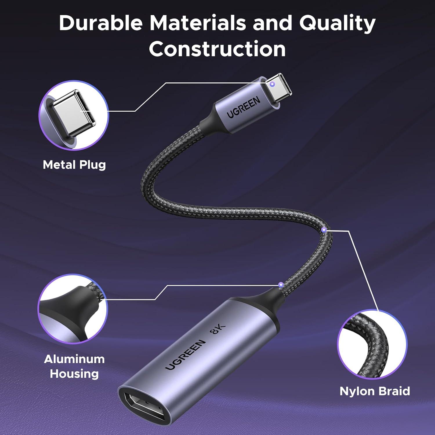 imageUGREEN 8K60Hz USB C to DisplayPort 14 Adapter Cable 4K240Hz Thunderbolt 43 to Display Port Converter with HDR VRR ALLM Braided Compatible with iPhone 1716 Galaxy S25 MacBook ProAir iPad XPS