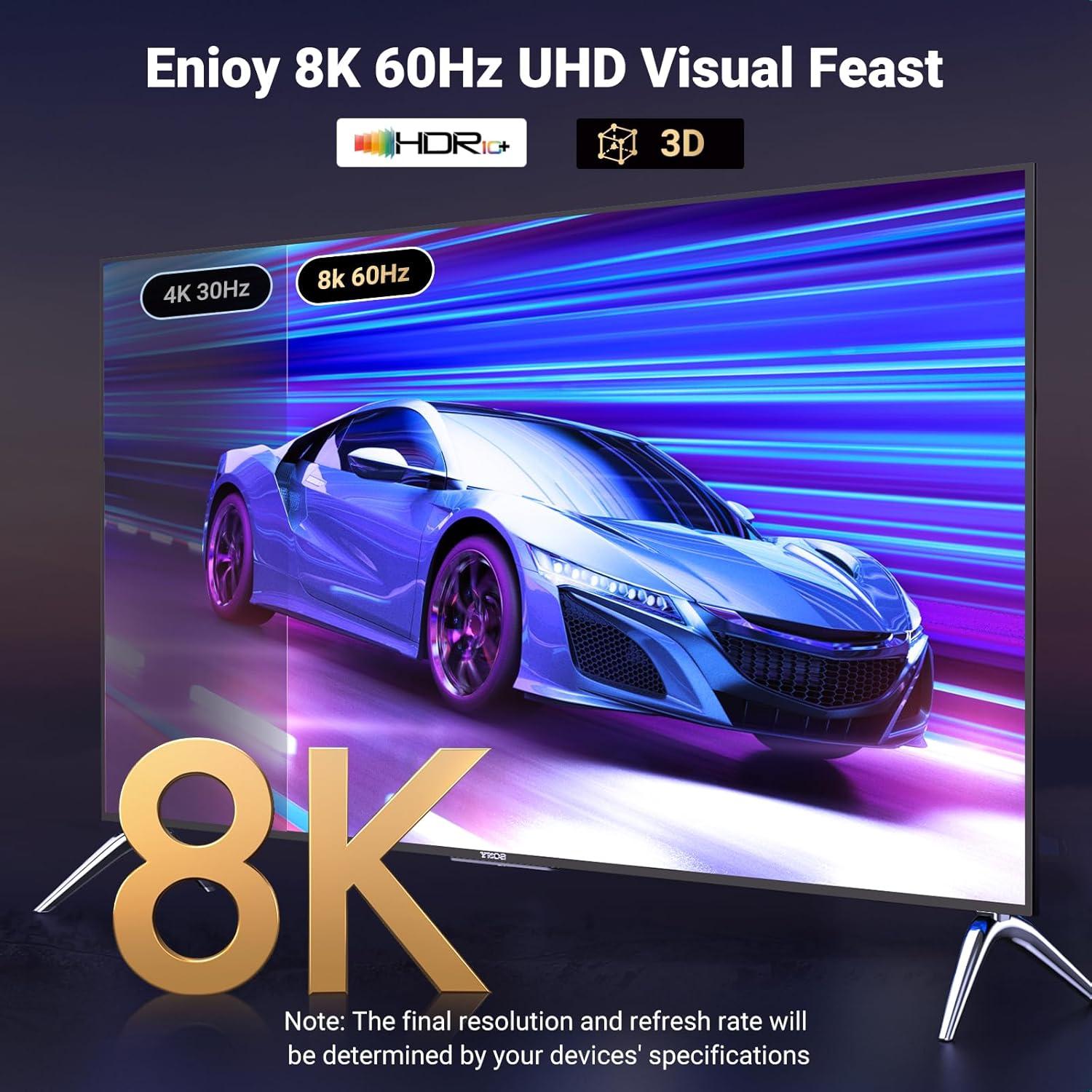 imageUGREEN Unidirectional DisplayPort to HDMI Cable 8K60Hz 4K120Hz Active DP 14 to HDMI 21 Cord HDR Dolby HDCP23 DSC12a 324Gbps Braided 66FT Compatible with Monitor Dell HP HDTV AMD NVIDIA66FT