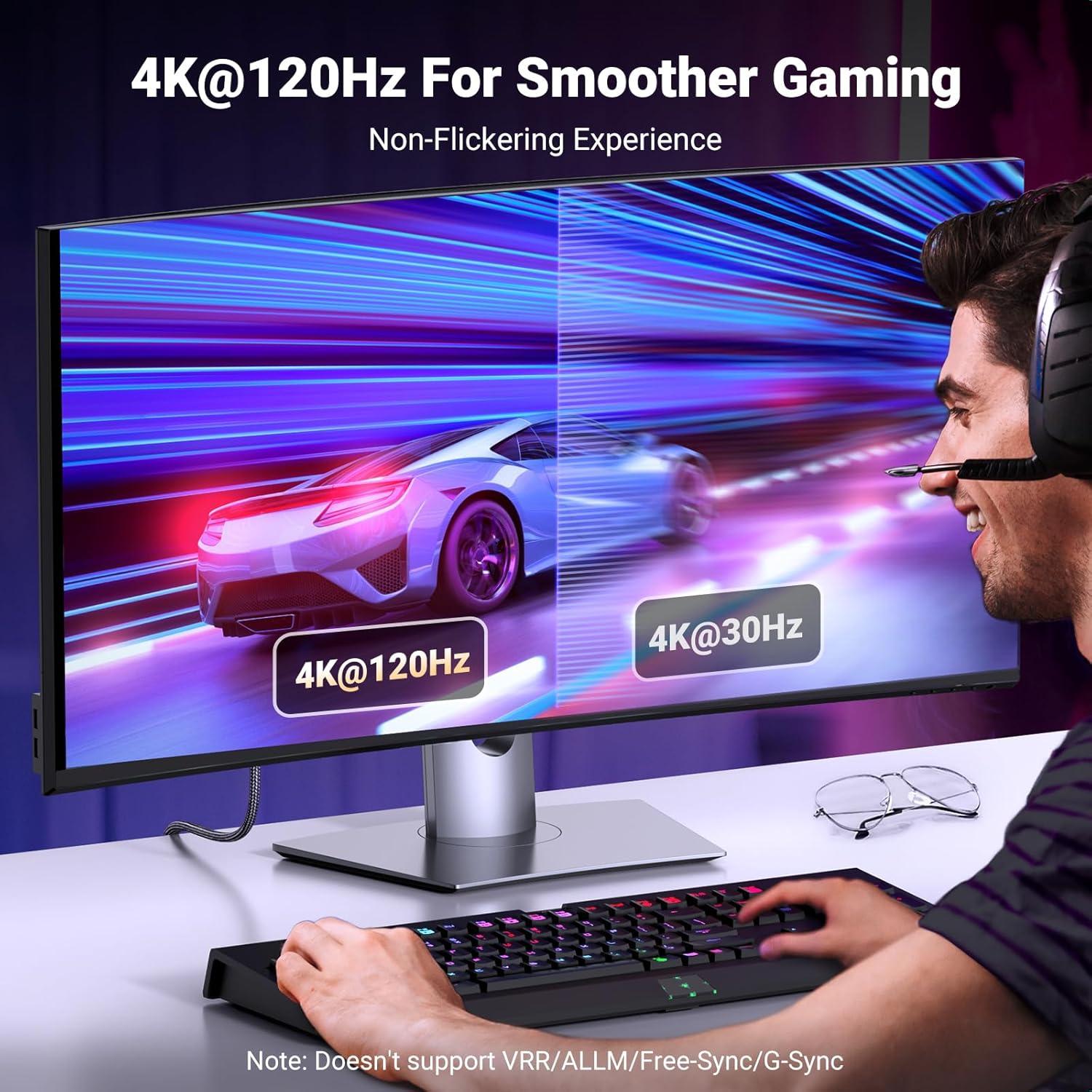 imageUGREEN Unidirectional DisplayPort to HDMI Cable 8K60Hz 4K120Hz Active DP 14 to HDMI 21 Cord HDR Dolby HDCP23 DSC12a 324Gbps Braided 66FT Compatible with Monitor Dell HP HDTV AMD NVIDIA66FT