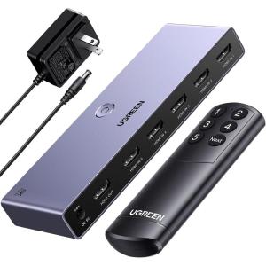 UGREEN 8K@60Hz HDMI Switch 5 in 1 Out Aluminum Support 4K@240Hz HDR10+ HDCP 2.3 CEC HDMI 2.1 Switcher Splitter with Power Adapter Compatible with PS5/4 Xbox Nintendo Switch Roku Apple TV Fire Stick