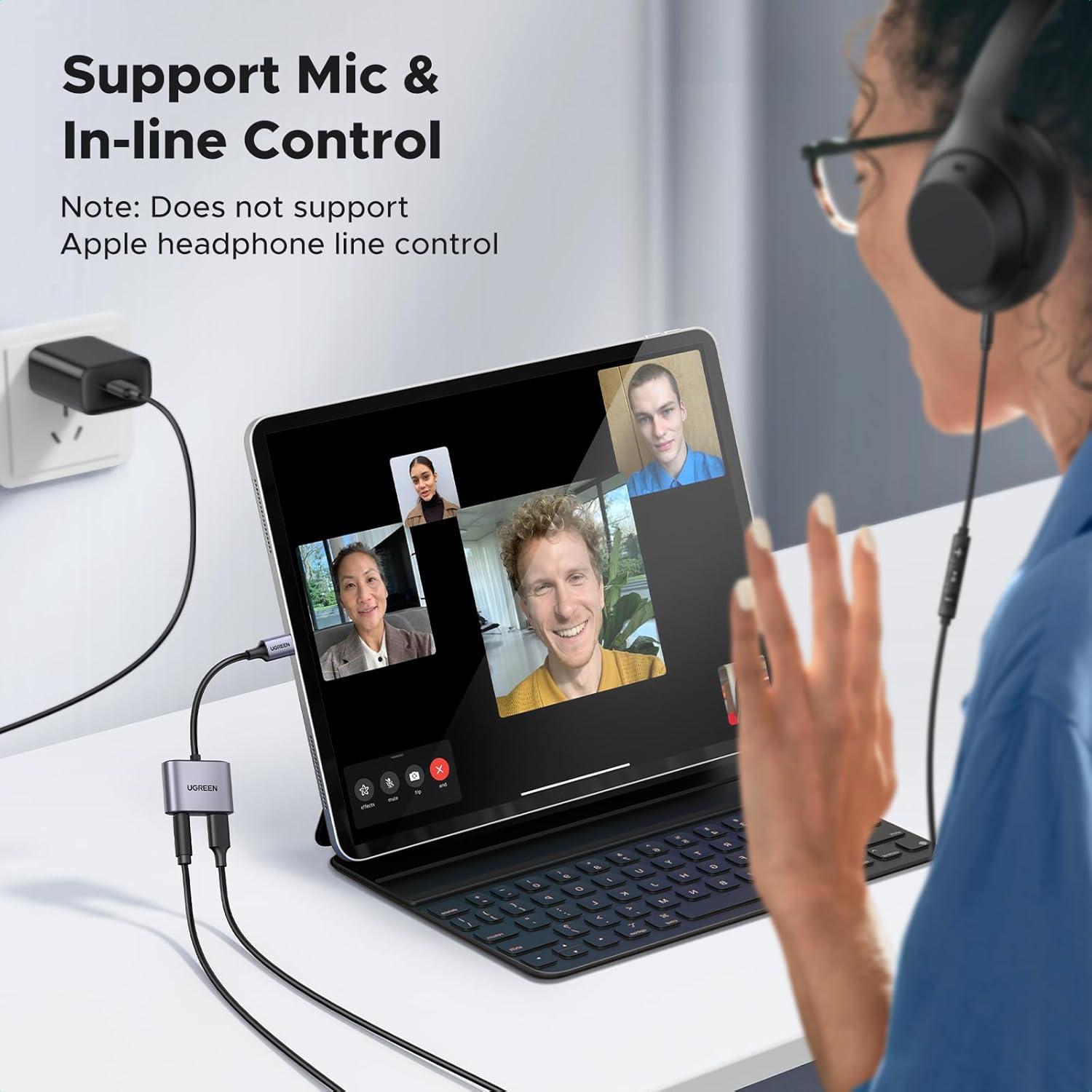 imageUGREEN USB C to 35mm Headphone and Charger Adapter 2 in 1 Type C to Aux Audio Jack with PD 60W Fast Charging Dongle for Headphone Earbud Compatible with Samsung S25 Ultra iPad Pro Switch 2