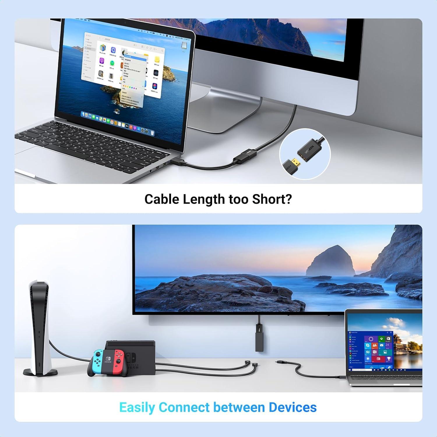 imageUGREEN 4K 15FT HDMI Extension Cable HDMI Extender 4K60Hz 2K240Hz Male to Female Adapter High Speed Compatible with Switch 2 Roku Stick PS5 PS4 Xbox Laptop PC Blu Ray Player Google Chromecast HDTV15FT