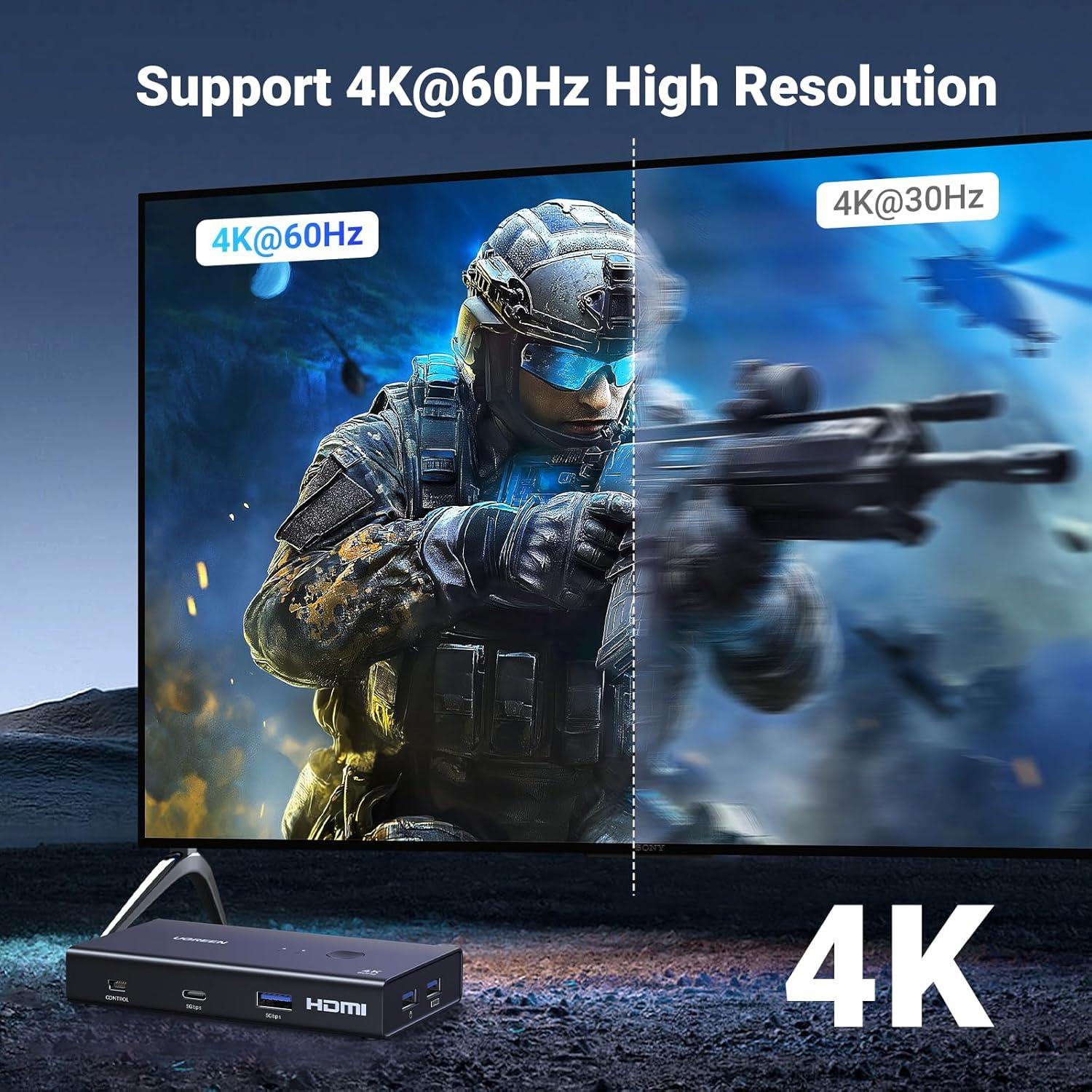 imageUGREEN HDMI KVM Switch 1 Monitor 2 Computers with 4 USB 30 Ports 4K60Hz KVM Switches for 2 Computers Share Monitor Keyboard Mouse Printer with 2 HDMI Cables 2 USB Cables Power Adapter Controller