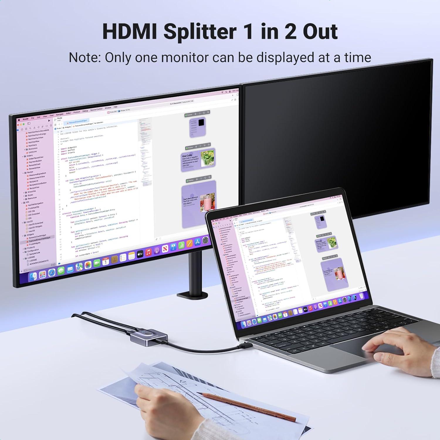 imageUGREEN HDMI Switch 4K60Hz BiDirectional HDMI Splitter 2 in 1 Out Switcher Supports UHD 3D HDR Compatible with PS5 PS4 Xbox Series XS Roku Fire Stick BlackGrey