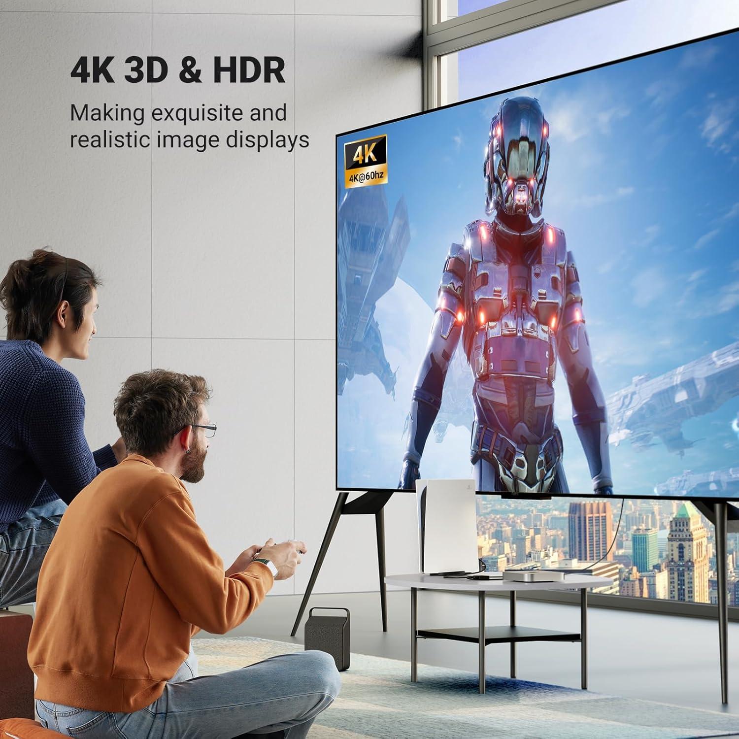 imageUGREEN HDMI Switch 4K60Hz with 33FT HDMI Cable Bidirectional HDMI Splitter 2 in 1 Out Support HD Dolby 3D HDR Compatible with PS54 Xbox Roku Apple TV Fire Stick Nintendo Switch