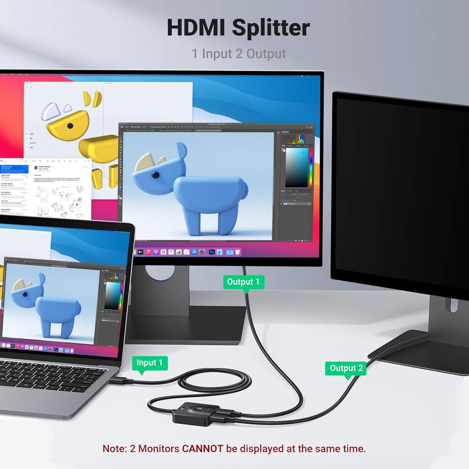 imageUGREEN HDMI Switch 4K60Hz with 33FT HDMI Cable Bidirectional HDMI Splitter 2 in 1 Out Support HD Dolby 3D HDR Compatible with PS54 Xbox Roku Apple TV Fire Stick Nintendo Switch