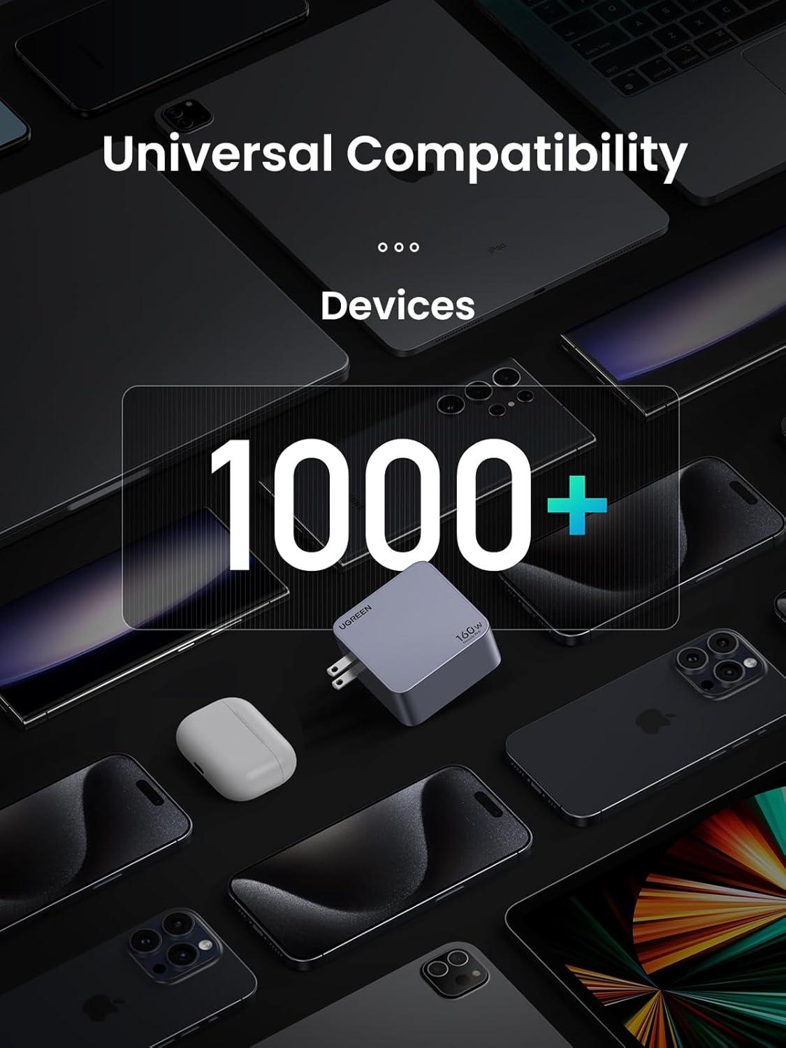 imageUGREEN Nexode Pro 160W GaN USB C Laptop Charger 4Port PD 31 PPS Fast Charger for MacBook Pro Pixelbook Dell XPS iPad Pro iPhone 171615 Series Galaxy S25S24 Pixel 109 Steam Deck