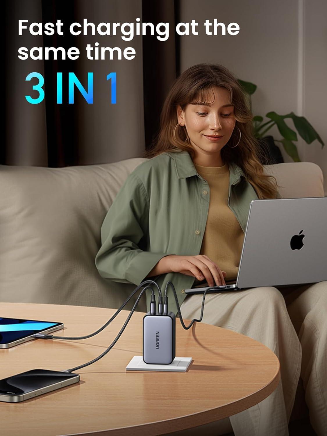 imageUGREEN Nexode X 100W GaN USB C Wall Charger 3Port Foldable Compact PPS Fast Power Adapter for MacBook Pro iPad ProAir iPhone 171615 Series Galaxy S25S24 Ultra Pixel 109 Steam Deck