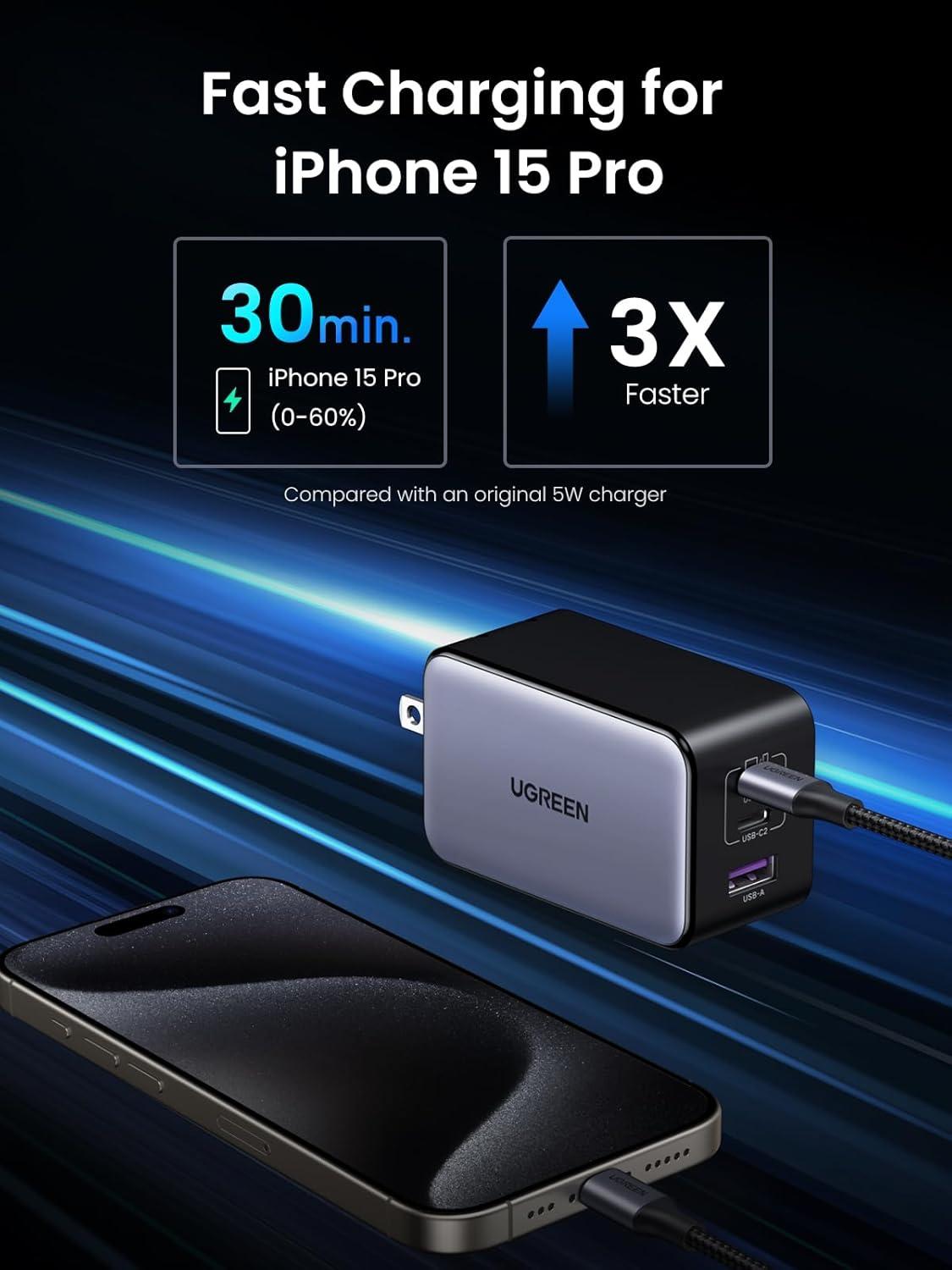 imageUGREEN Nexode X 100W GaN USB C Wall Charger 3Port Foldable Compact PPS Fast Power Adapter for MacBook Pro iPad ProAir iPhone 171615 Series Galaxy S25S24 Ultra Pixel 109 Steam Deck