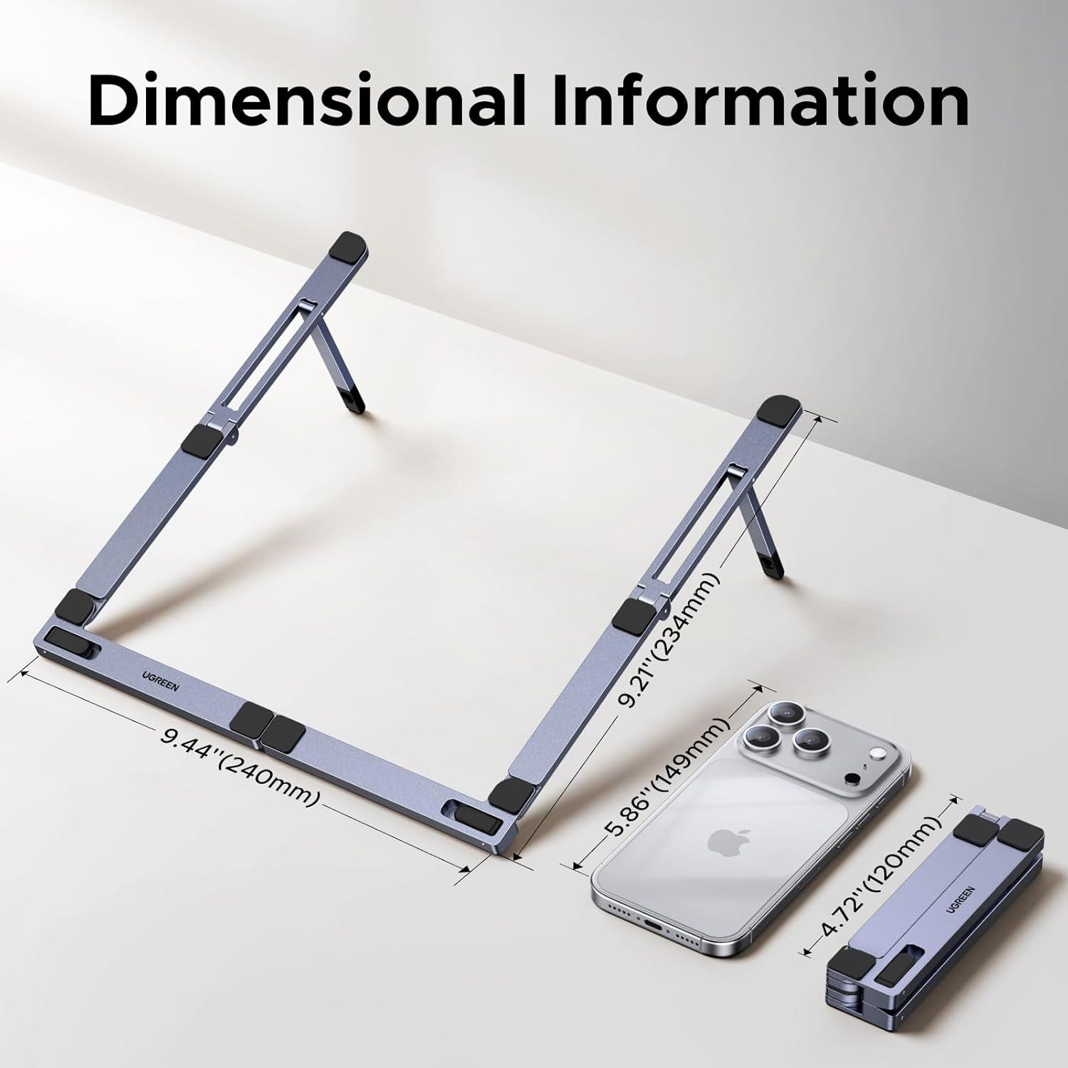 imageUGREEN Portable Laptop Stand Foldable amp Compact Aluminum Computer Stand Holder for Desk Adjustable Ergonomic Laptop Riser for MacBook TravelFriendly for 1017 Inch Laptops