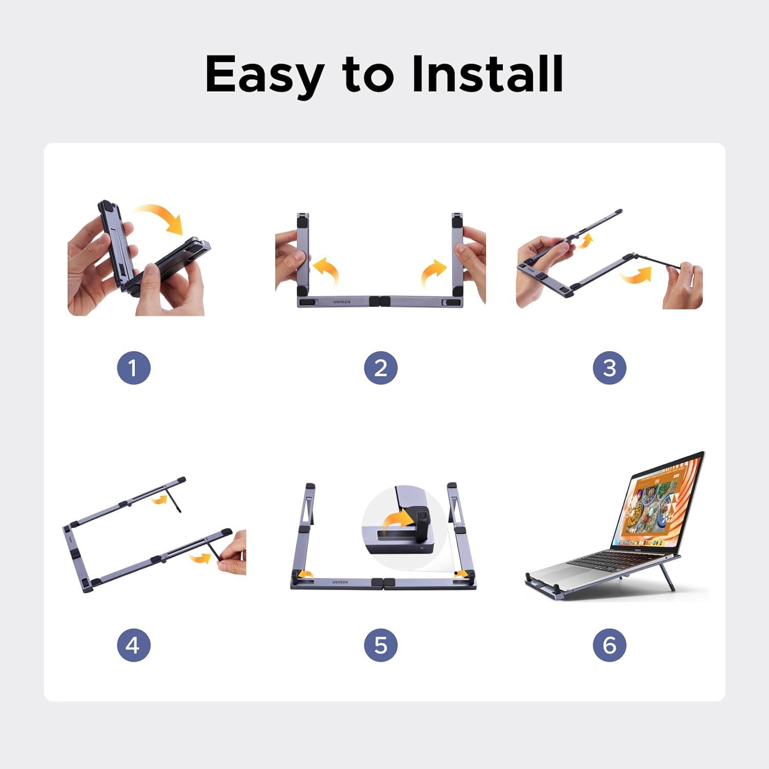 imageUGREEN Portable Laptop Stand Foldable amp Compact Aluminum Computer Stand Holder for Desk Adjustable Ergonomic Laptop Riser for MacBook TravelFriendly for 1017 Inch Laptops