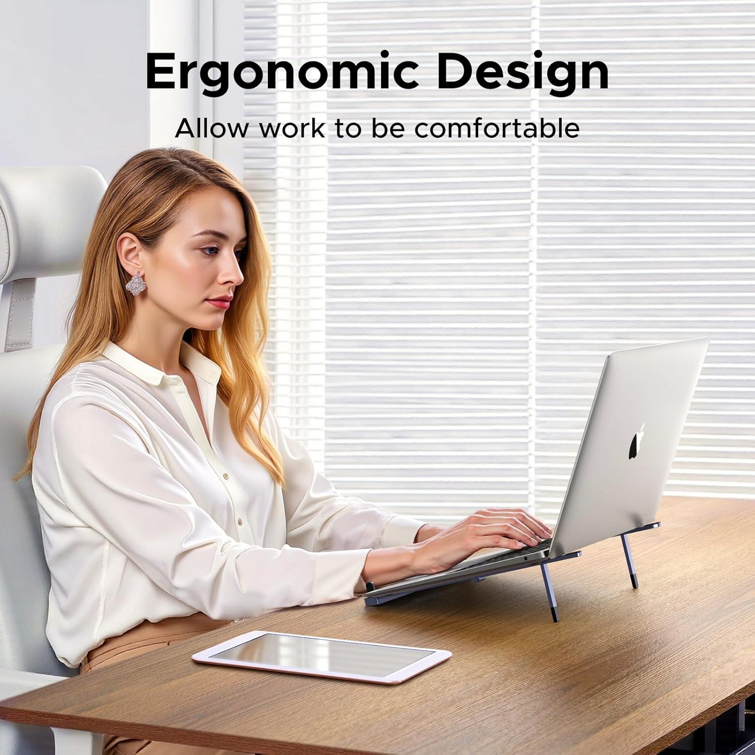 imageUGREEN Portable Laptop Stand Foldable amp Compact Aluminum Computer Stand Holder for Desk Adjustable Ergonomic Laptop Riser for MacBook TravelFriendly for 1017 Inch Laptops