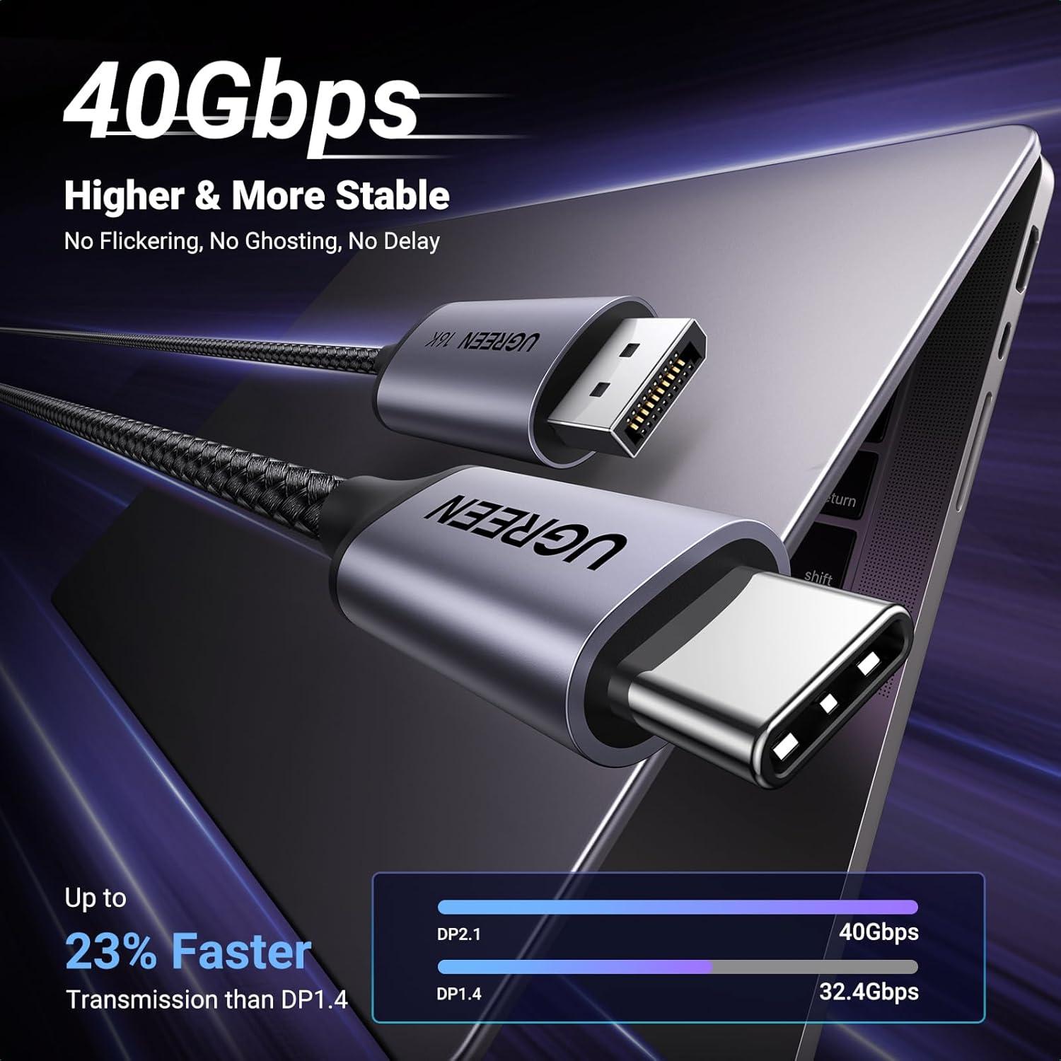 imageUGREEN USB C to DisplayPort 21 Cable 16K30Hz 8K120Hz 40Gbps Thunderbolt 43 to DisplayPort Cord Alu Braided Compatible iPhone 1716 Pro Max Galaxy S25 MacBook ProAir iPad Mac mini XPS 66FT33FT