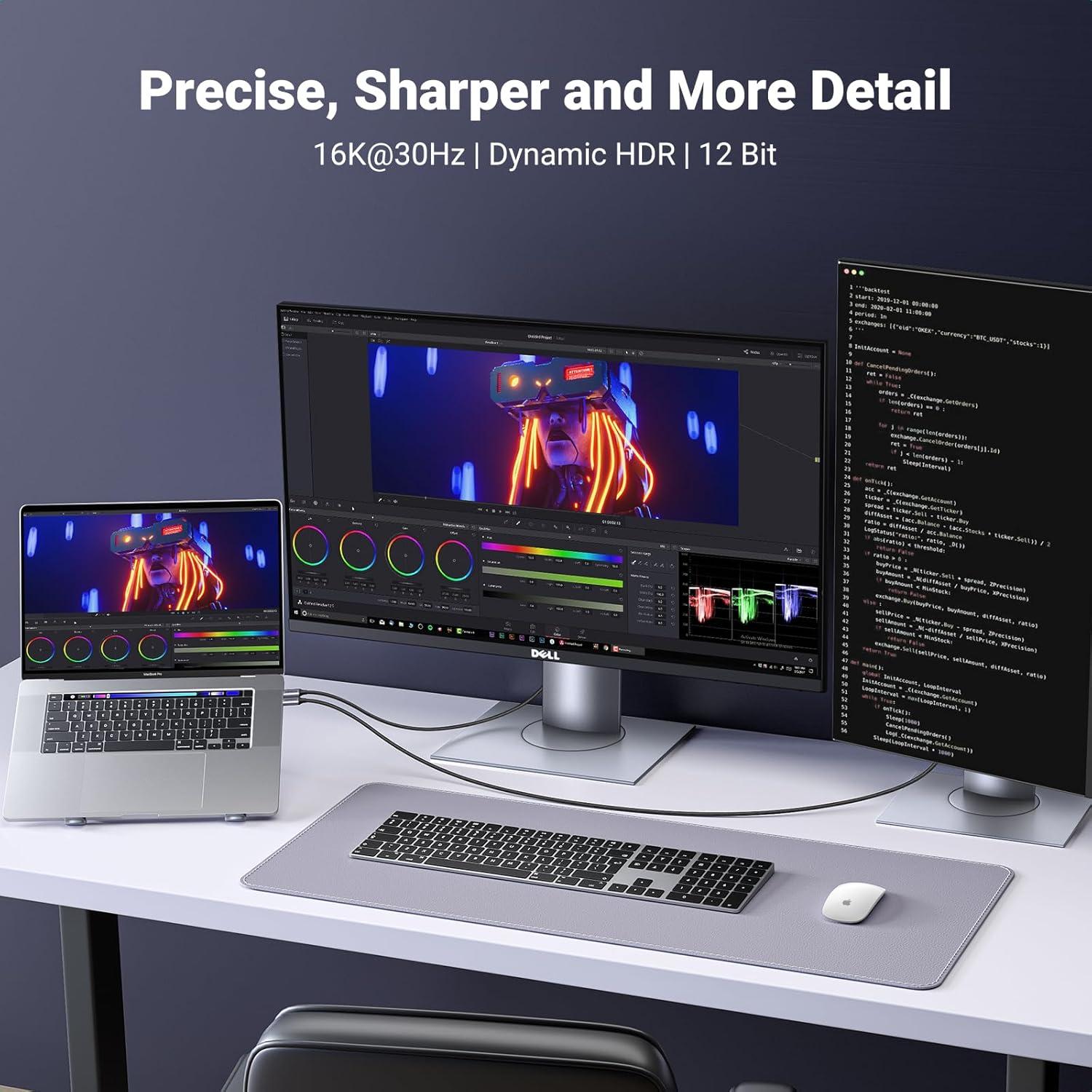 imageUGREEN USB C to DisplayPort 21 Cable 16K30Hz 8K120Hz 40Gbps Thunderbolt 43 to DisplayPort Cord Alu Braided Compatible iPhone 1716 Pro Max Galaxy S25 MacBook ProAir iPad Mac mini XPS 66FT66FT