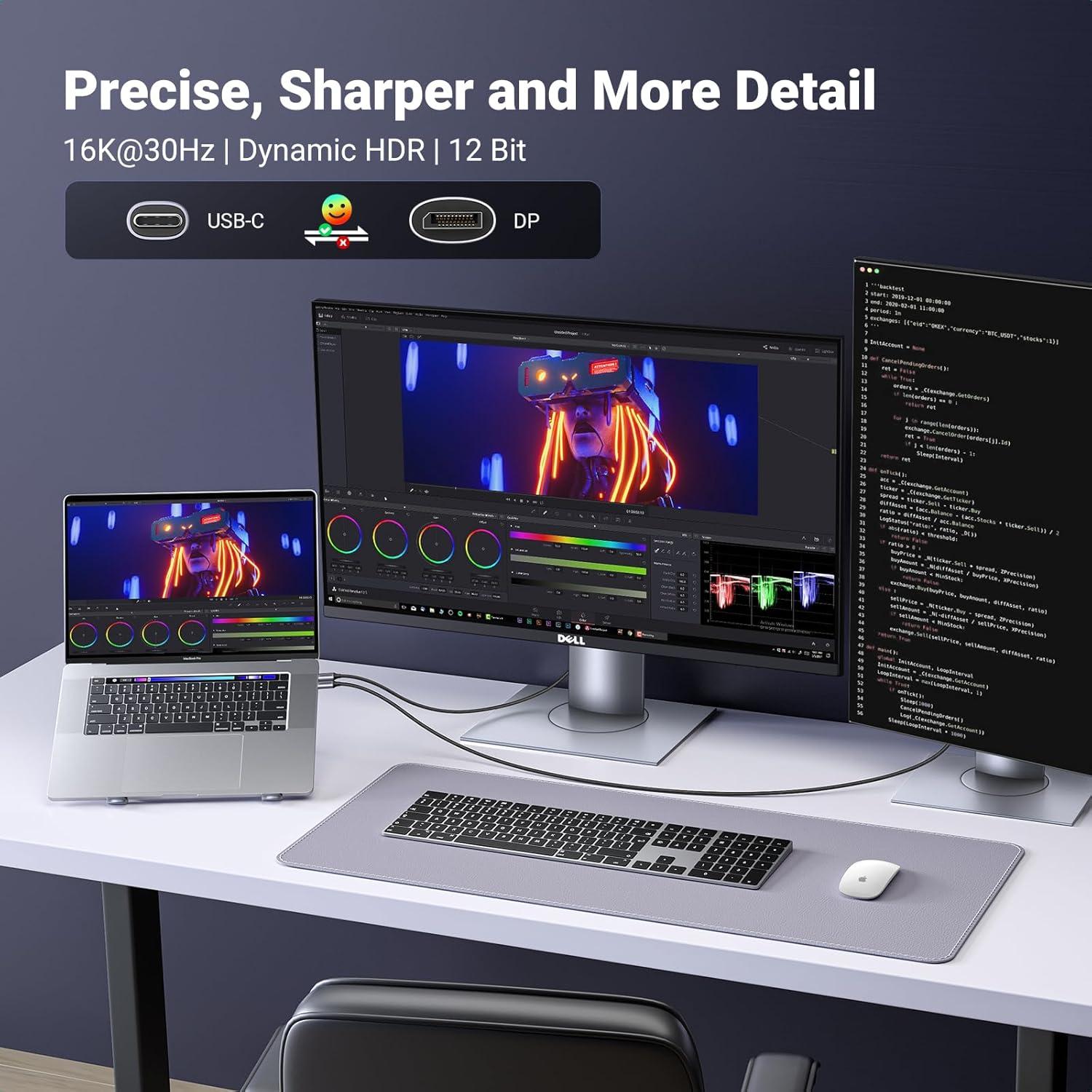 imageUGREEN USB C to DisplayPort 21 Cable 16K30Hz 8K120Hz 40Gbps Thunderbolt 43 to DisplayPort Cord Alu Braided Compatible iPhone 1716 Pro Max Galaxy S25 MacBook ProAir iPad Mac mini XPS 66FT33FT