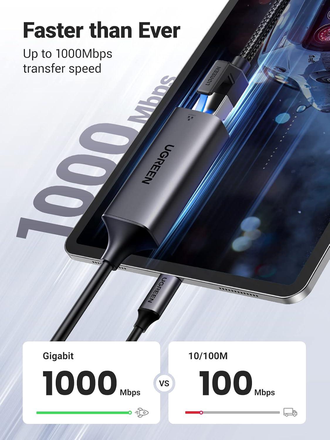 imageUGREEN USB C to Ethernet Adapter Plug and Play 1Gbps Ethernet Adapter Aluminum Case Thunderbolt 43 Compatible to RJ45 Network Dongle Compatible for MacBook ProAir iPhone 17 ProMax iPad XPSGrey