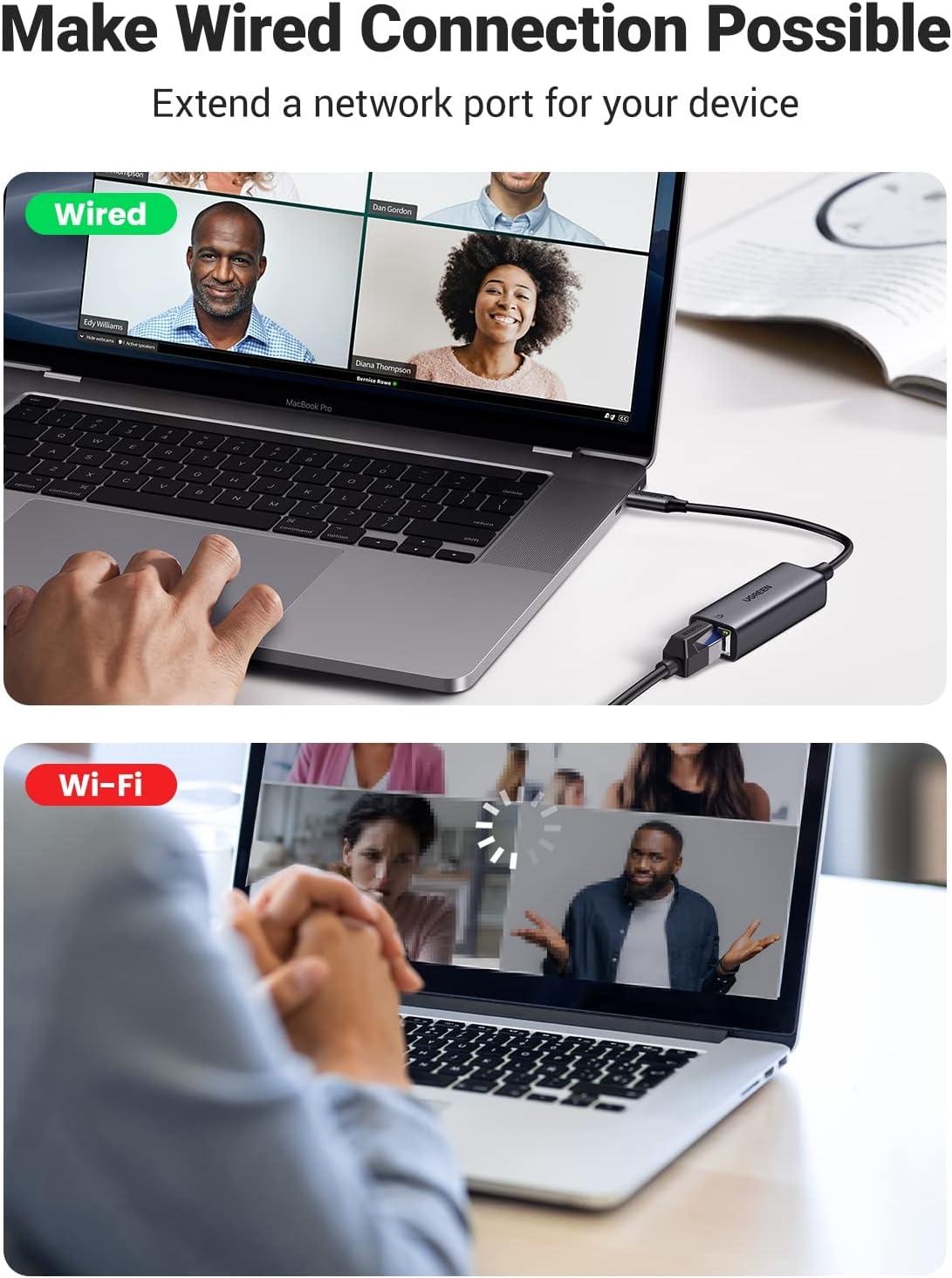 imageUGREEN USB C to Ethernet Adapter Plug and Play 1Gbps Ethernet Adapter Aluminum Case Thunderbolt 43 Compatible to RJ45 Network Dongle Compatible for MacBook ProAir iPhone 17 ProMax iPad XPSGrey