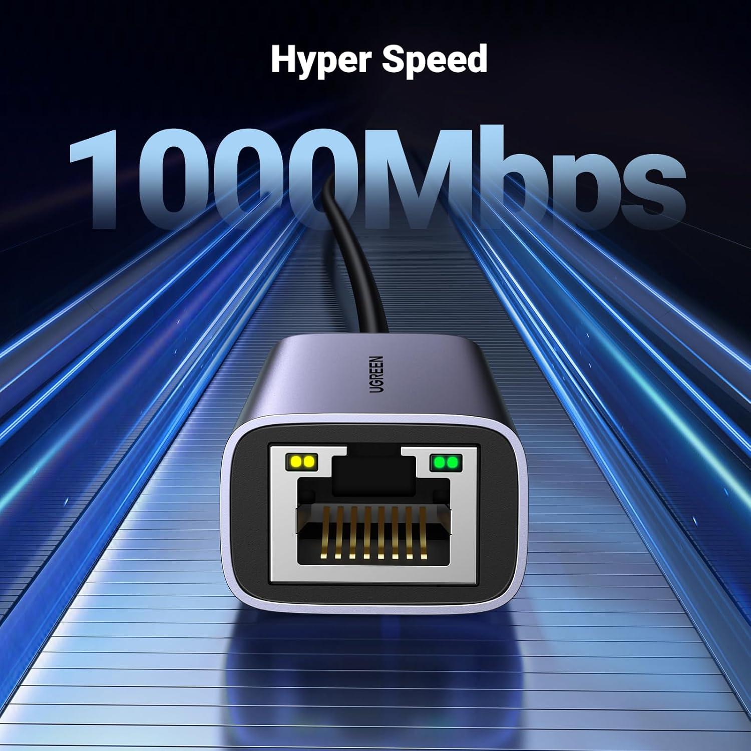 imageUGREEN USB C to Ethernet Adapter Plug and Play 1Gbps Ethernet Adapter Aluminum Case Thunderbolt 43 Compatible to RJ45 Network Dongle Compatible for MacBook ProAir iPhone 17 ProMax iPad XPSSpace Grey