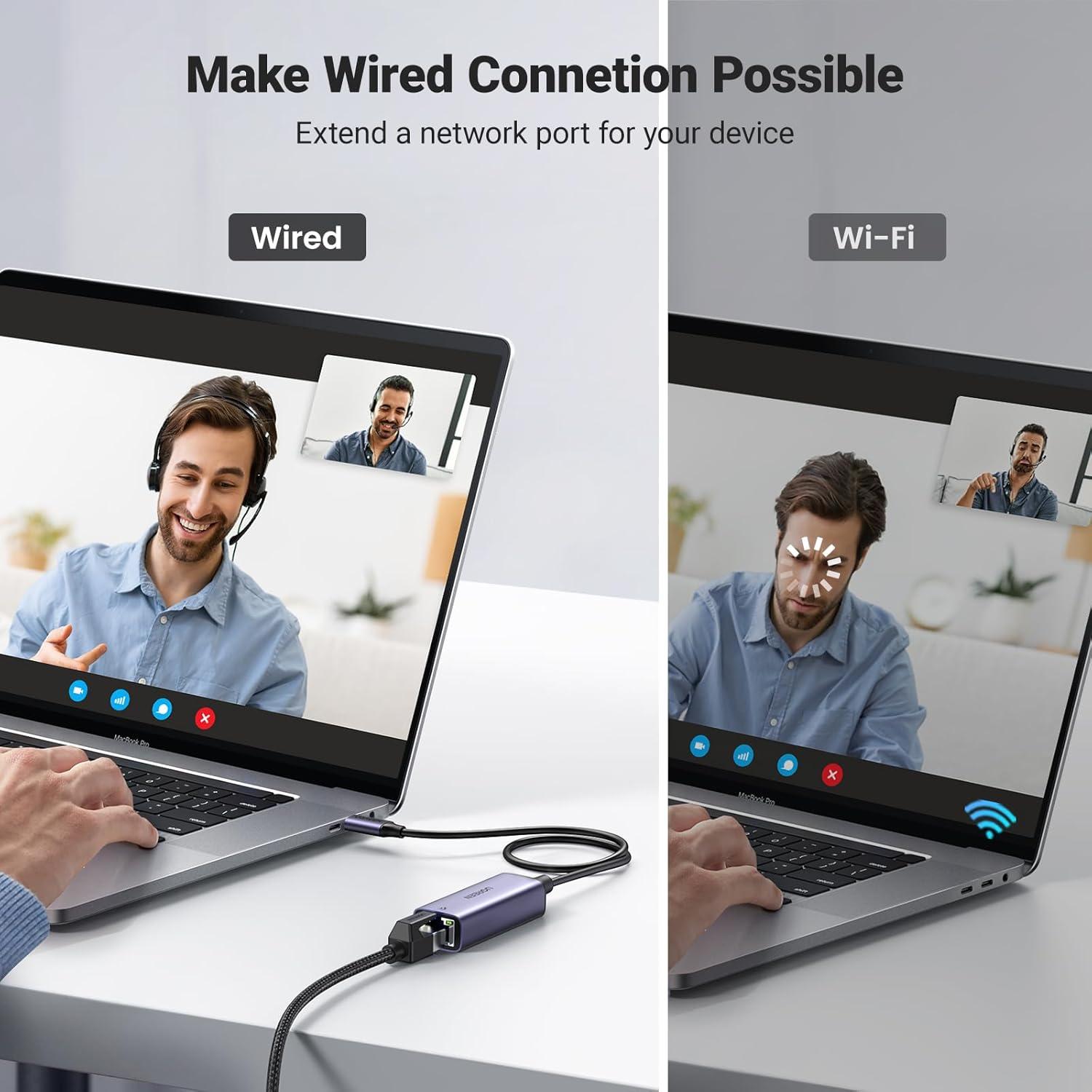 imageUGREEN USB C to Ethernet Adapter Plug and Play 1Gbps Ethernet Adapter Aluminum Case Thunderbolt 43 Compatible to RJ45 Network Dongle Compatible for MacBook ProAir iPhone 17 ProMax iPad XPSSpace Grey