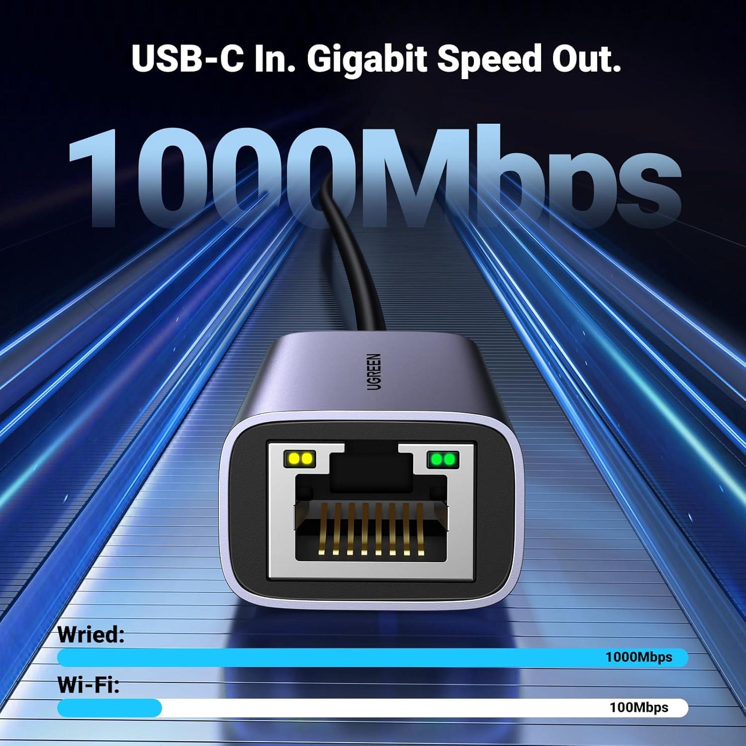 imageUGREEN USB C to Ethernet Adapter Plug and Play 1Gbps Ethernet Adapter Aluminum Case Thunderbolt 43 Compatible to RJ45 Network Dongle Compatible for MacBook ProAir iPhone 17 ProMax iPad XPSSpace Grey