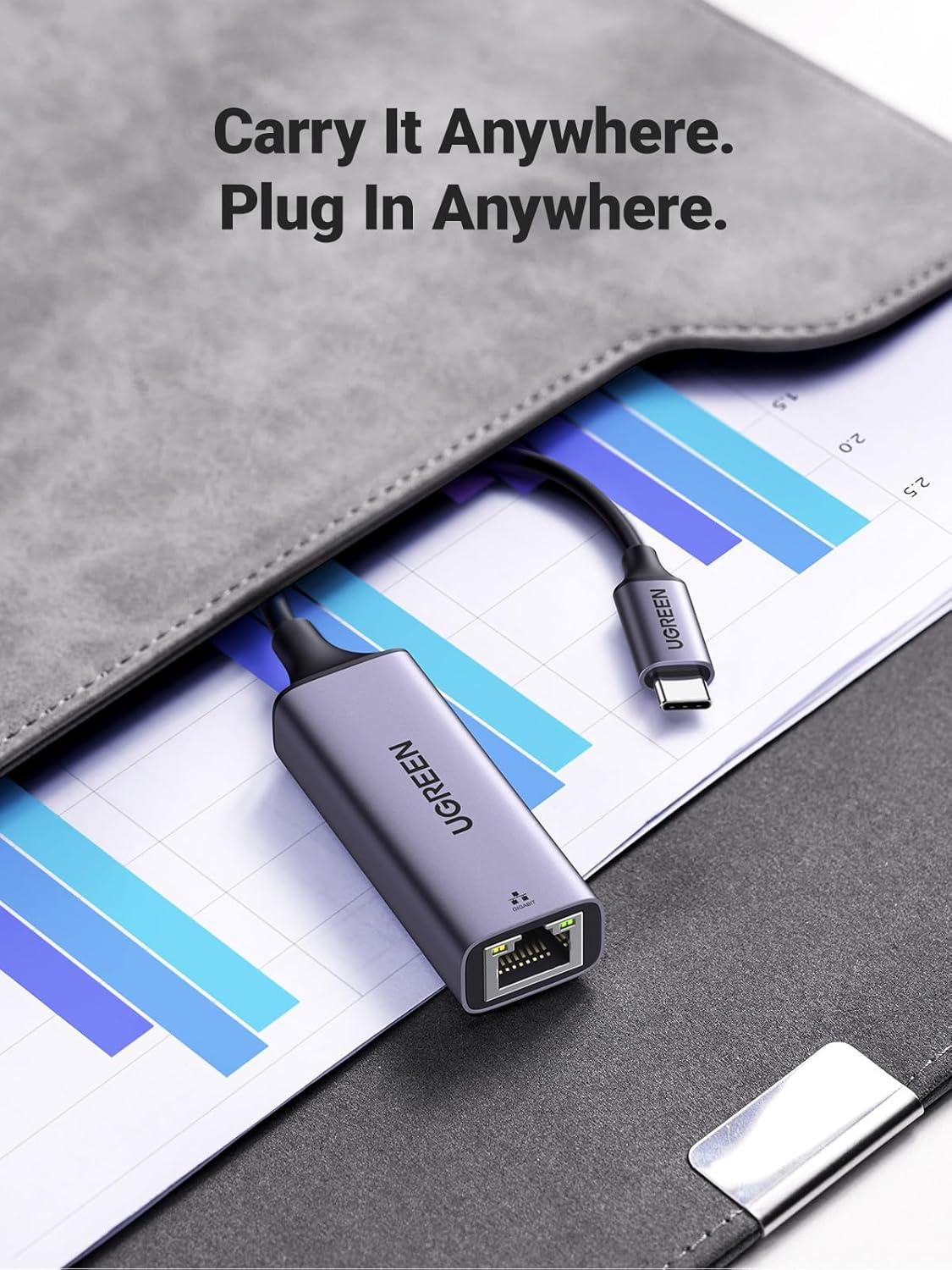 imageUGREEN USB C to Ethernet Adapter Plug and Play 1Gbps Ethernet Adapter Aluminum Case Thunderbolt 43 Compatible to RJ45 Network Dongle Compatible for MacBook ProAir iPhone 17 ProMax iPad XPSSpace Grey