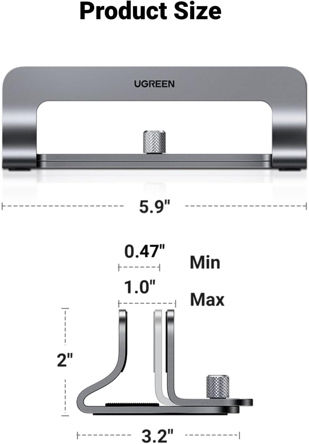 imageUGREEN Vertical Laptop Stand Holder for Desk Compatible with MacBook Pro MacBook Air Stand Vertical Aluminum Adjustable for Up to 173 Inch Gaming Laptop GraySilver Gray
